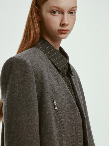 FUSSED Oversized V-Neck Wool Blend Blazer In Mercury Gray