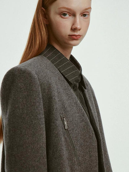 Oversized V-Neck Wool Blend Blazer In Mercury Gray