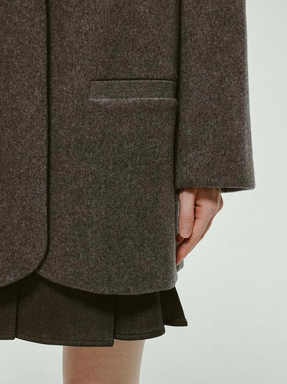 Oversized V-Neck Wool Blend Blazer In Mercury Gray