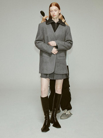 FUSSED Oversized V-Neck Wool Blend Blazer In Mercury Gray
