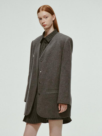 FUSSED Oversized V-Neck Wool Blend Blazer In Mercury Gray
