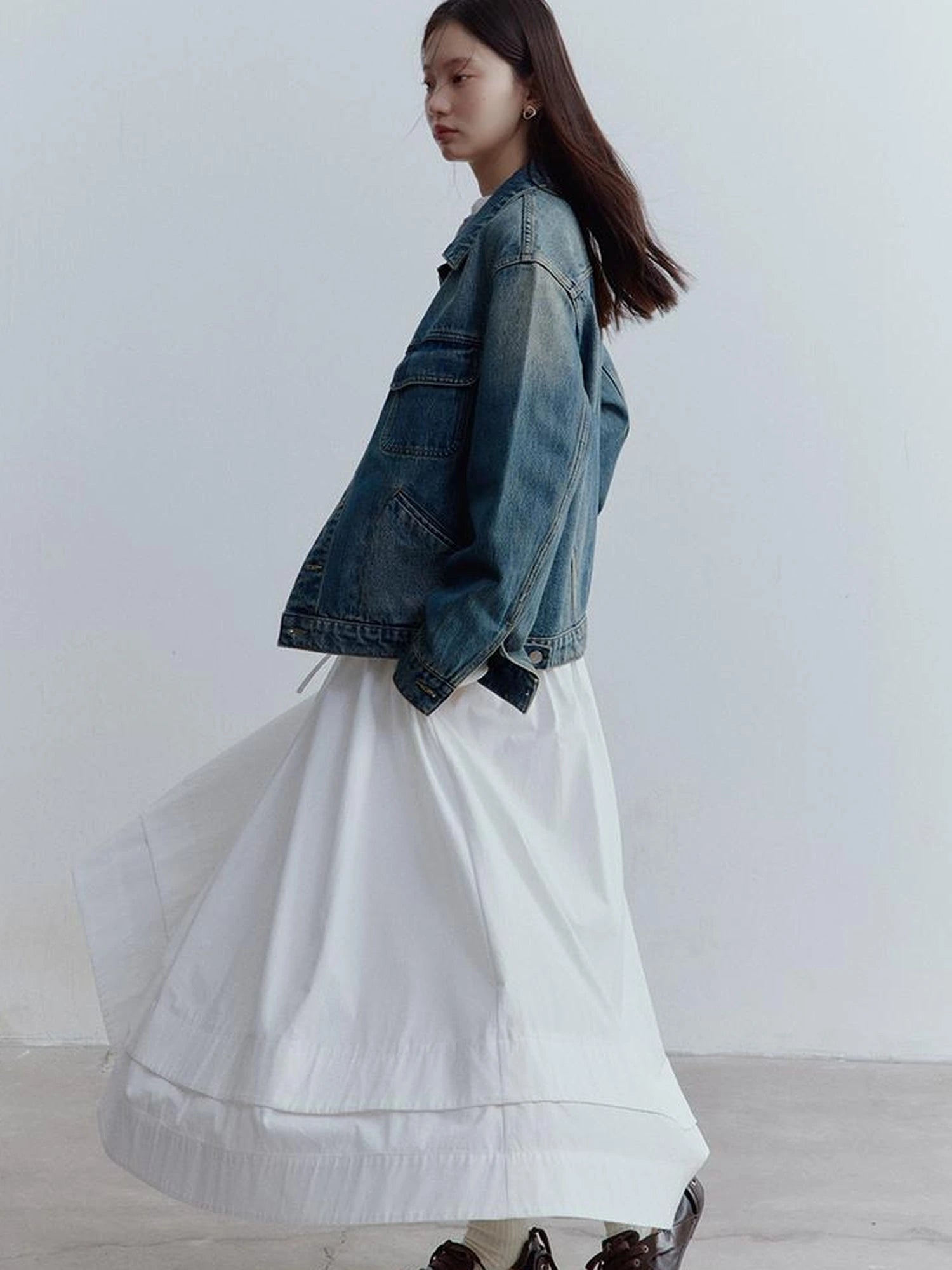 Oversized Vintage Wash Denim Jacket In Retro Blue