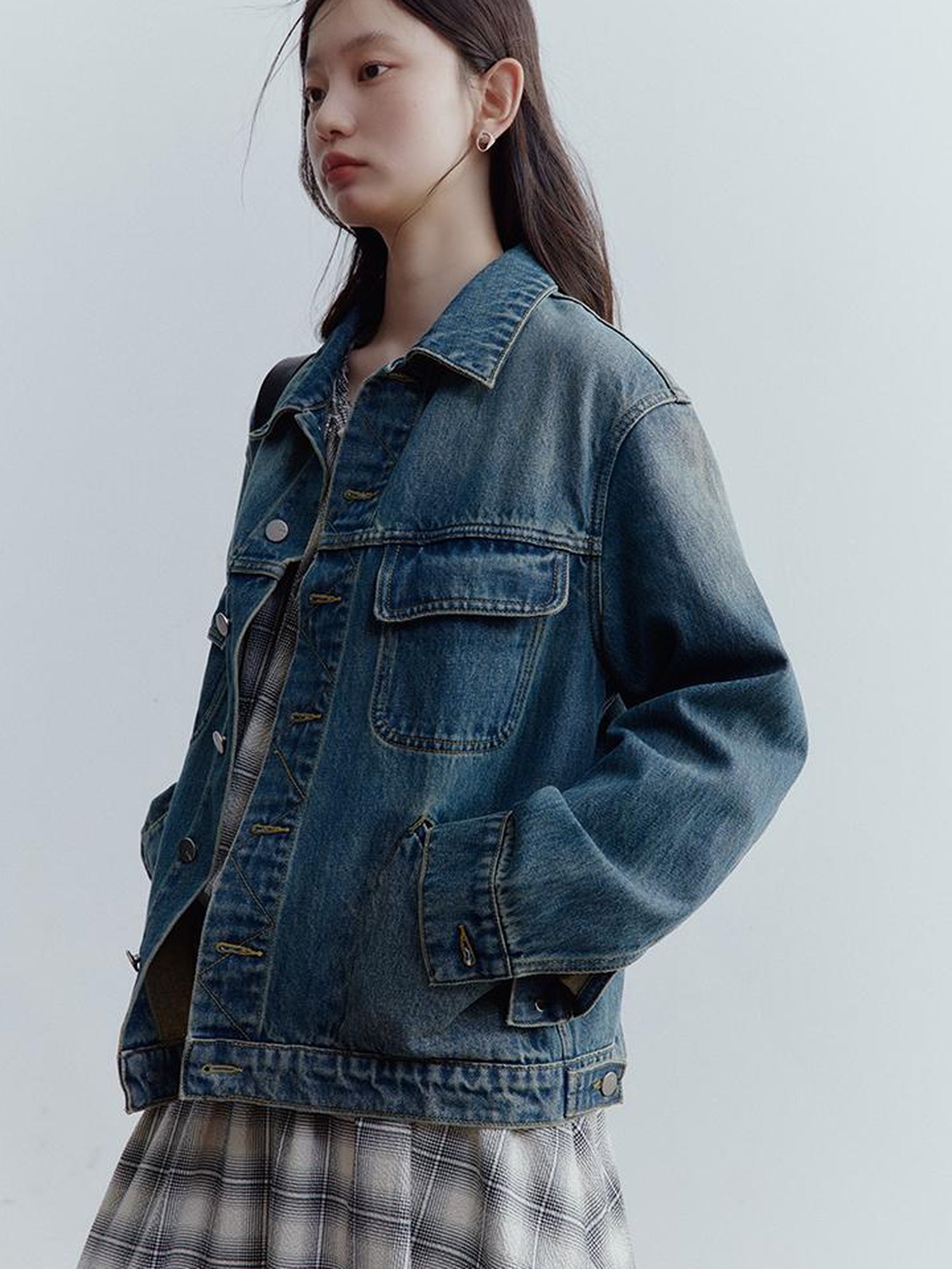 FUSSED Oversized Vintage Wash Denim Jacket In Retro Blue