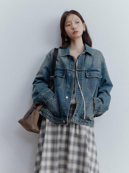 FUSSED Oversized Vintage Wash Denim Jacket In Retro Blue