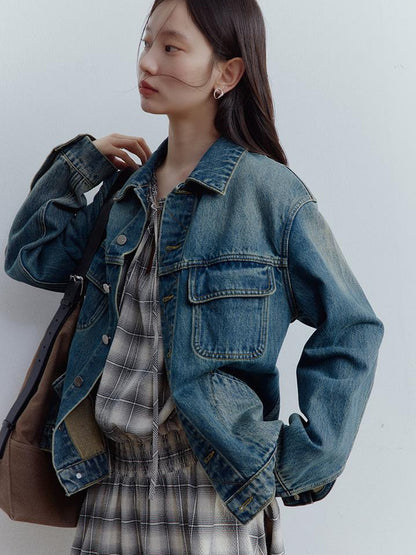 FUSSED Oversized Vintage Wash Denim Jacket In Retro Blue