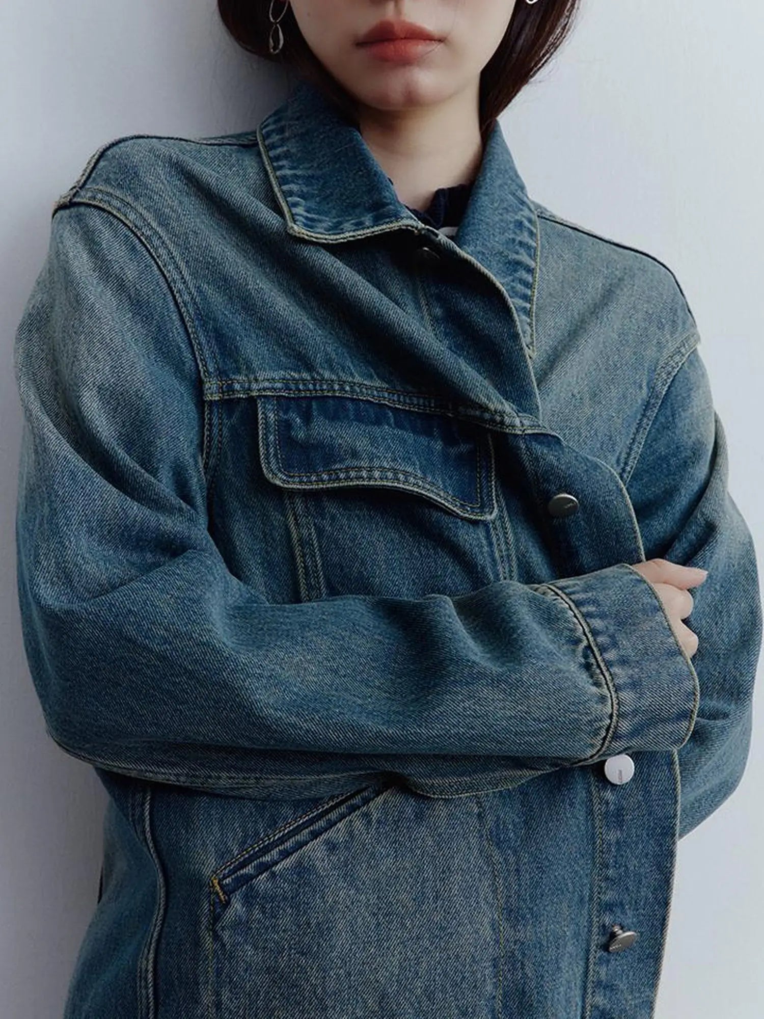 Oversized Vintage Wash Denim Jacket In Retro Blue