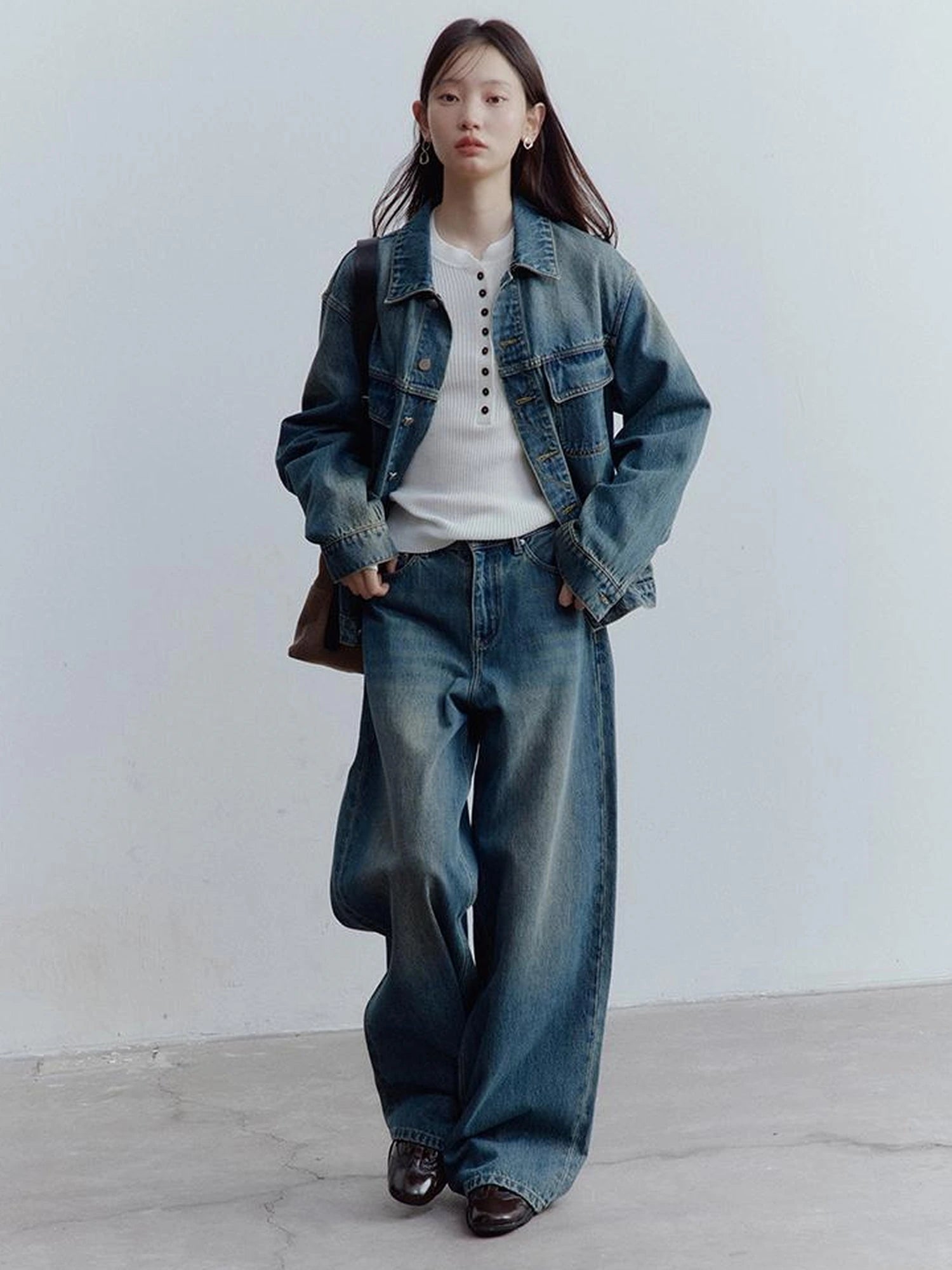 Oversized Vintage Wash Denim Jacket In Retro Blue