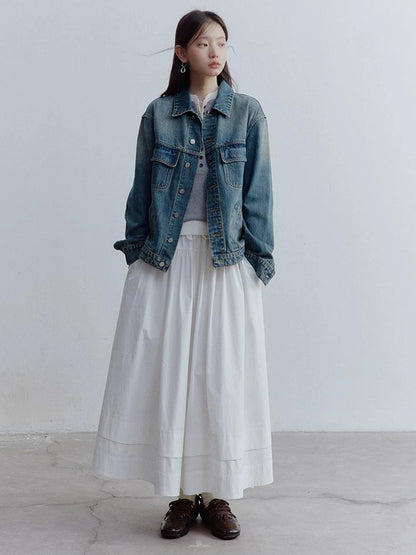 Oversized Vintage Wash Denim Jacket In Retro Blue