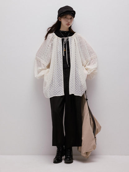 FUSSED Pearl White Embossed Daisy Embroidery Raglan Women&