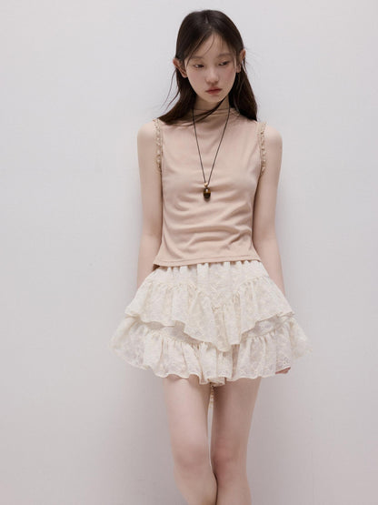 FUSSED Pearl White Relief Daisy Embroidered Layered Women&
