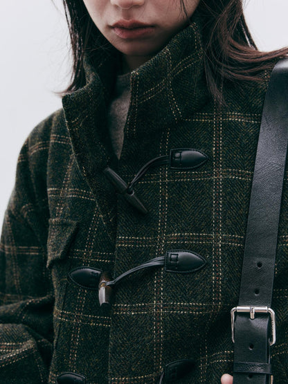 FUSSED Plaid Horn Button Loose Wool Women&