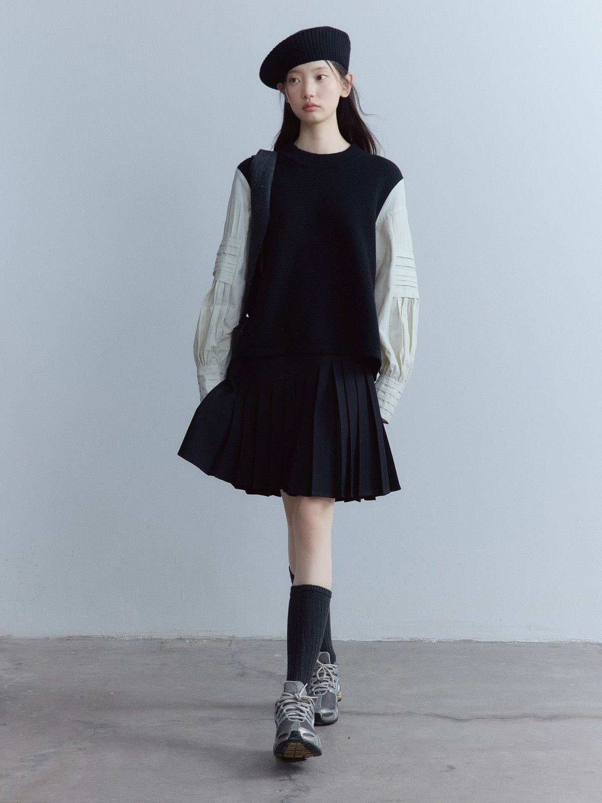 FUSSED_Pleated_Layered_Shirt_Paneled_Black_And_White_Women&
