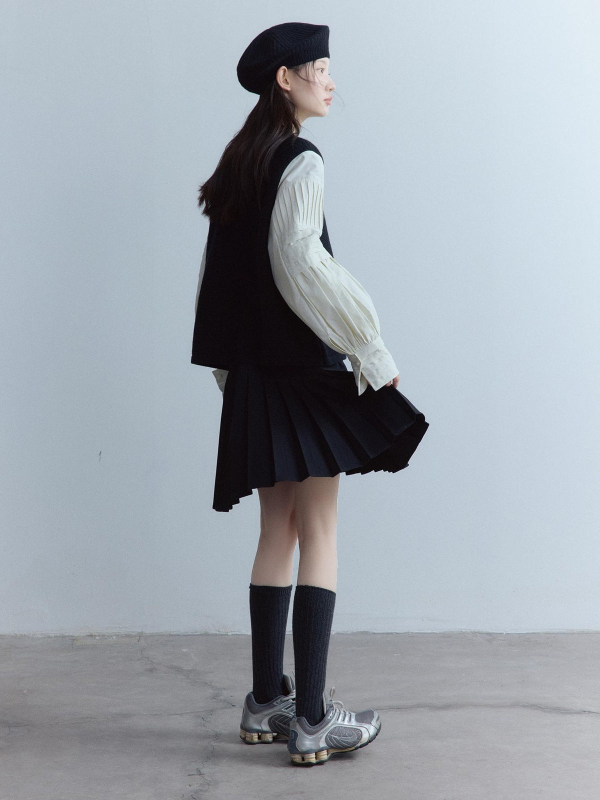 FUSSED Pleated Layered Shirt Paneled Black And White Women&