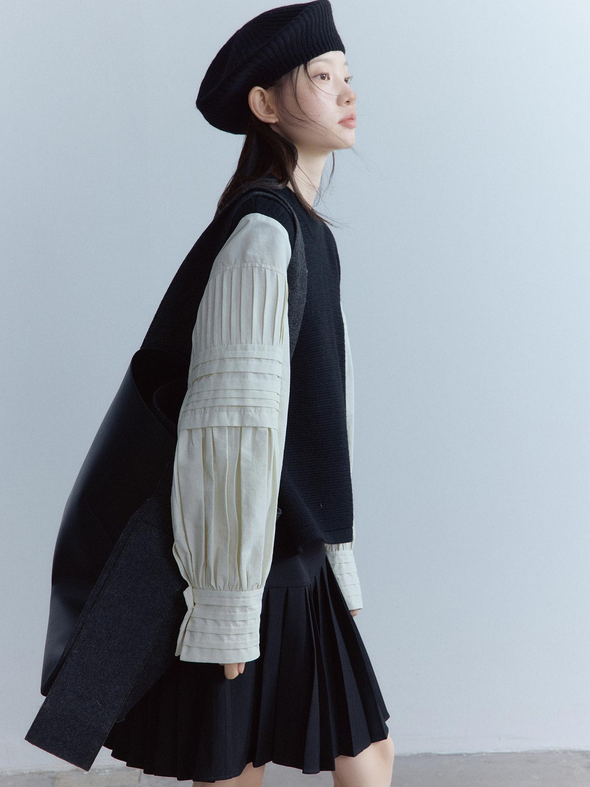 FUSSED Pleated Layered Shirt Paneled Black And White Women&