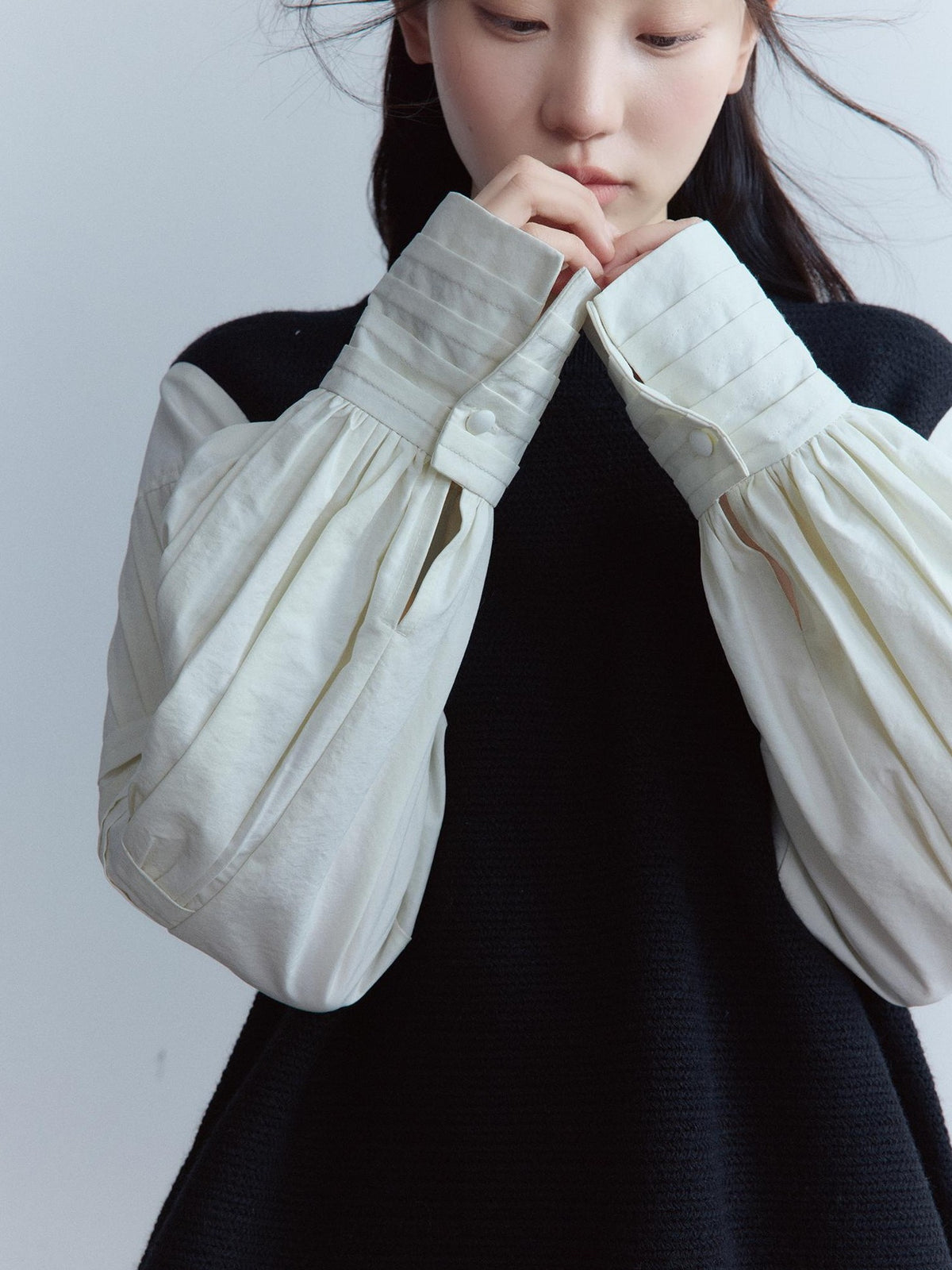 FUSSED Pleated Layered Shirt Paneled Black And White Women&