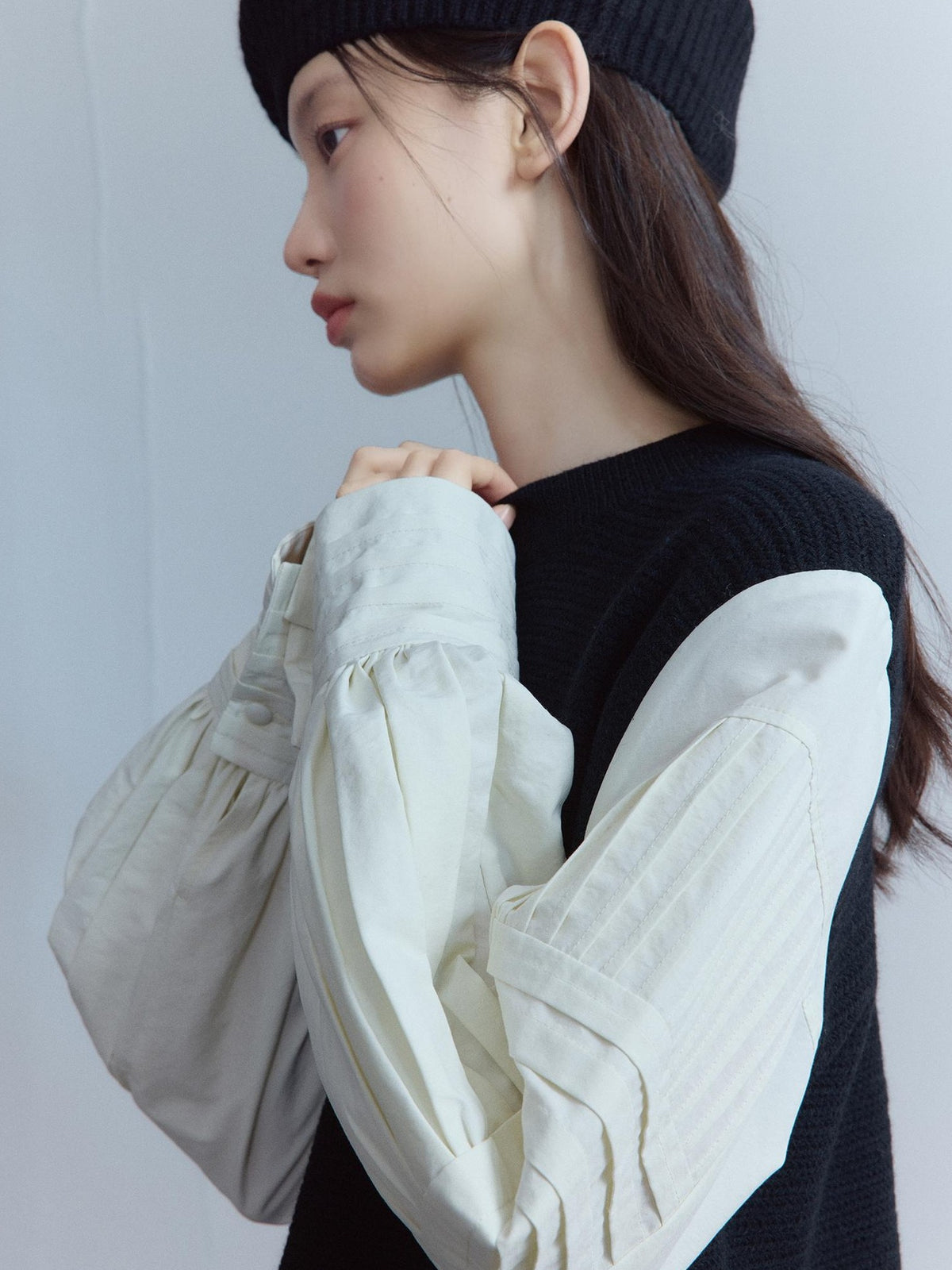 FUSSED Pleated Layered Shirt Paneled Black And White Women&