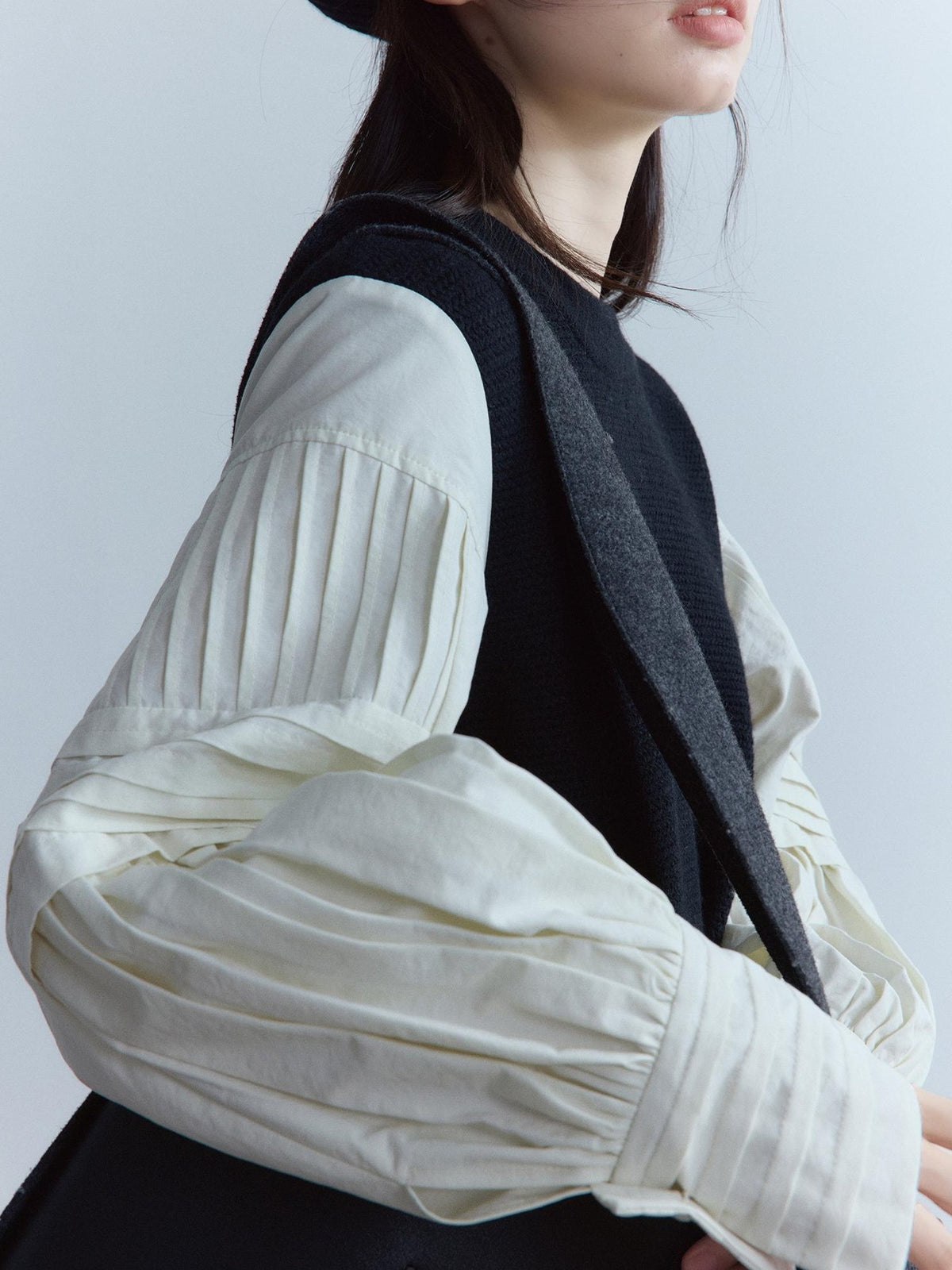 FUSSED Pleated Layered Shirt Paneled Black And White Women&