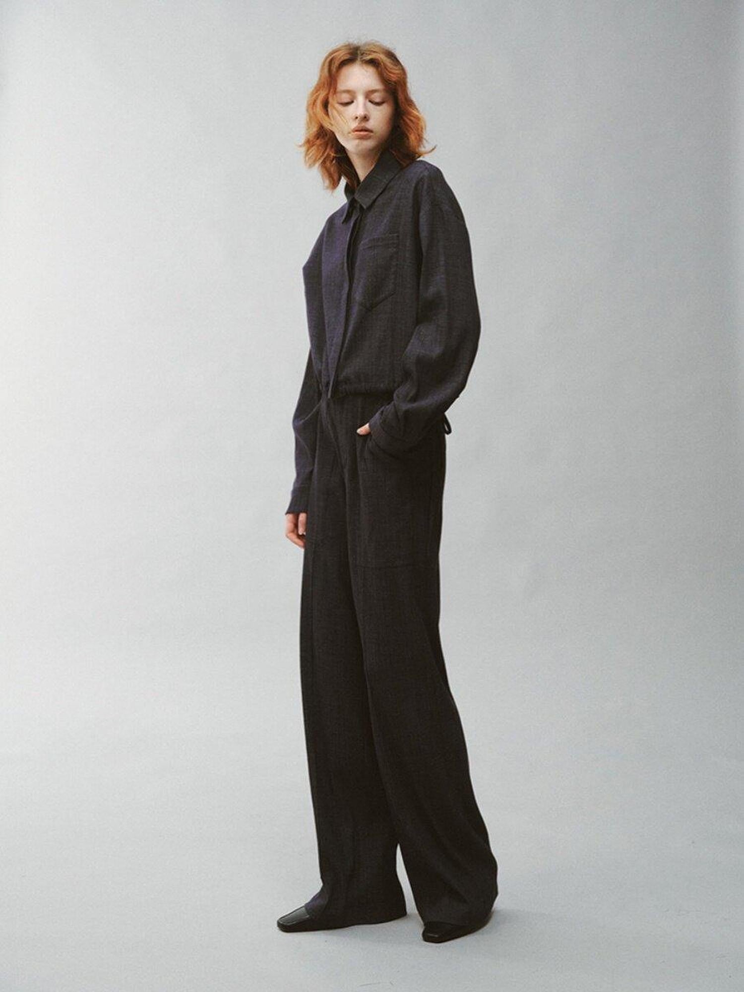 FUSSED Pleated Panelled Stand Collar Relaxed Cropped Women&