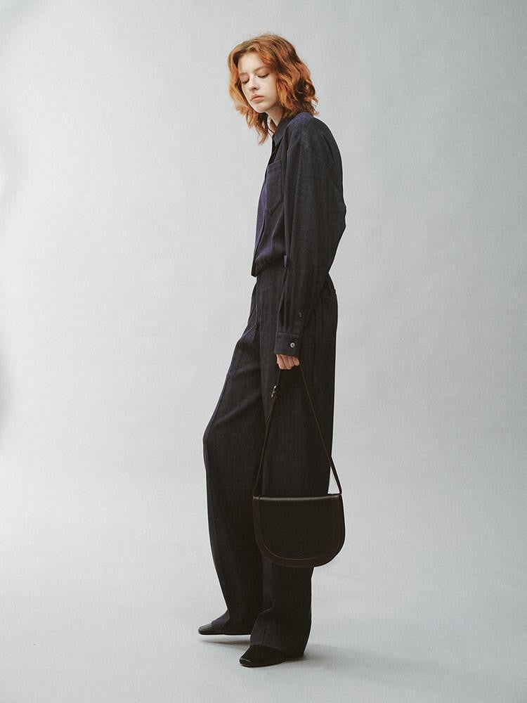 FUSSED Pleated Panelled Stand Collar Relaxed Cropped Women&