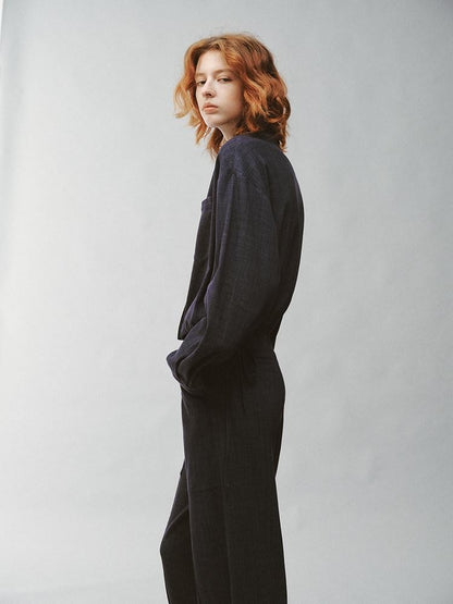 FUSSED Pleated Panelled Stand Collar Relaxed Cropped Women&