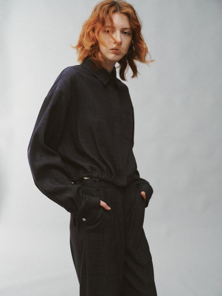 FUSSED Pleated Panelled Stand Collar Relaxed Cropped Women&
