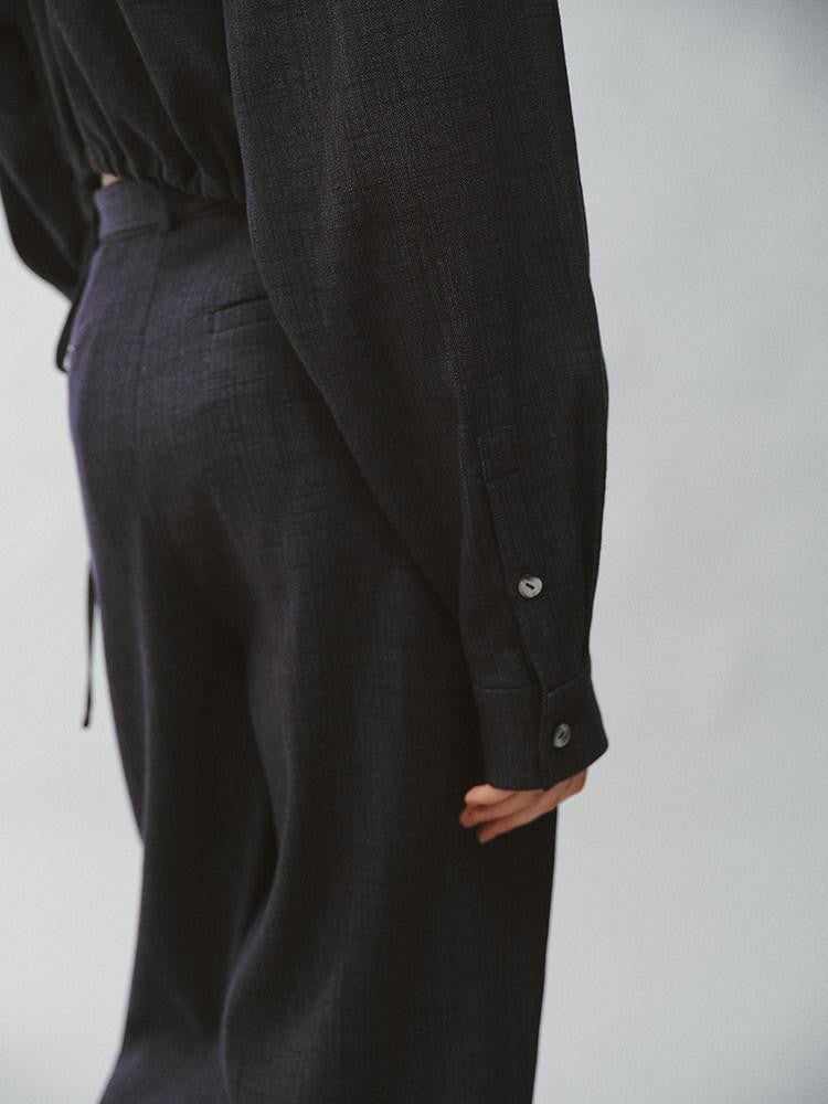 FUSSED Pleated Panelled Stand Collar Relaxed Cropped Women&