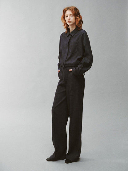 FUSSED Pleated Panelled Stand Collar Relaxed Cropped Women&