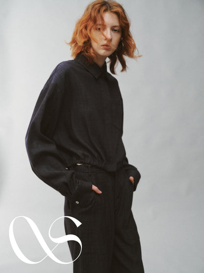 FUSSED Pleated Panelled Stand Collar Relaxed Cropped Women&