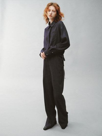 FUSSED Pleated Panelled Stand Collar Relaxed Cropped Women&