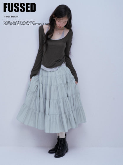 FUSSED Pleated Plaid Tiered A Line Cotton Women&