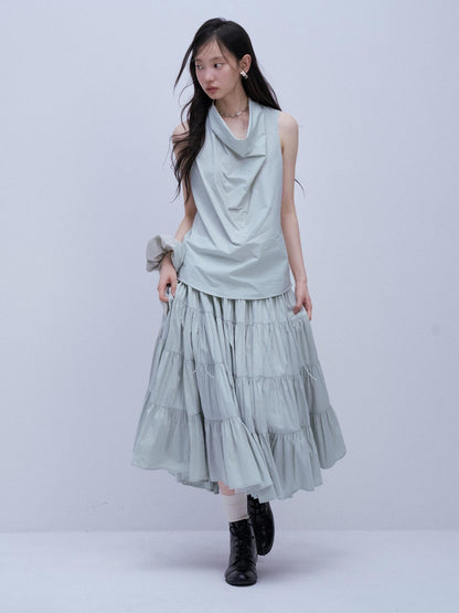 FUSSED Pleated Plaid Tiered A Line Cotton Women&