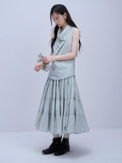 FUSSED Pleated Plaid Tiered A Line Cotton Women&