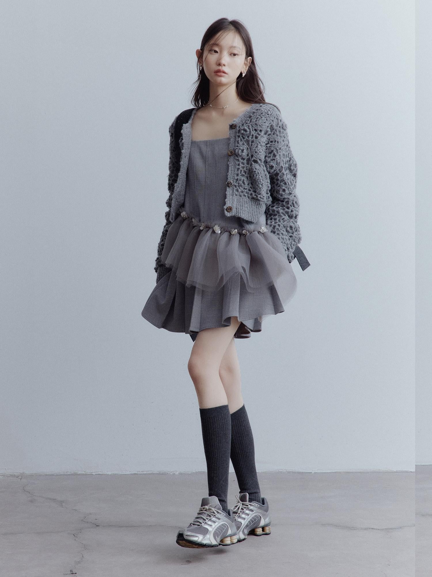 FUSSED Pleated Tulle Hand Beaded Floral Women&