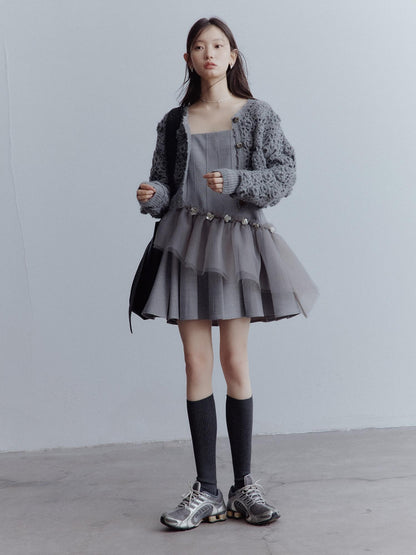 FUSSED Pleated Tulle Hand Beaded Floral Women&