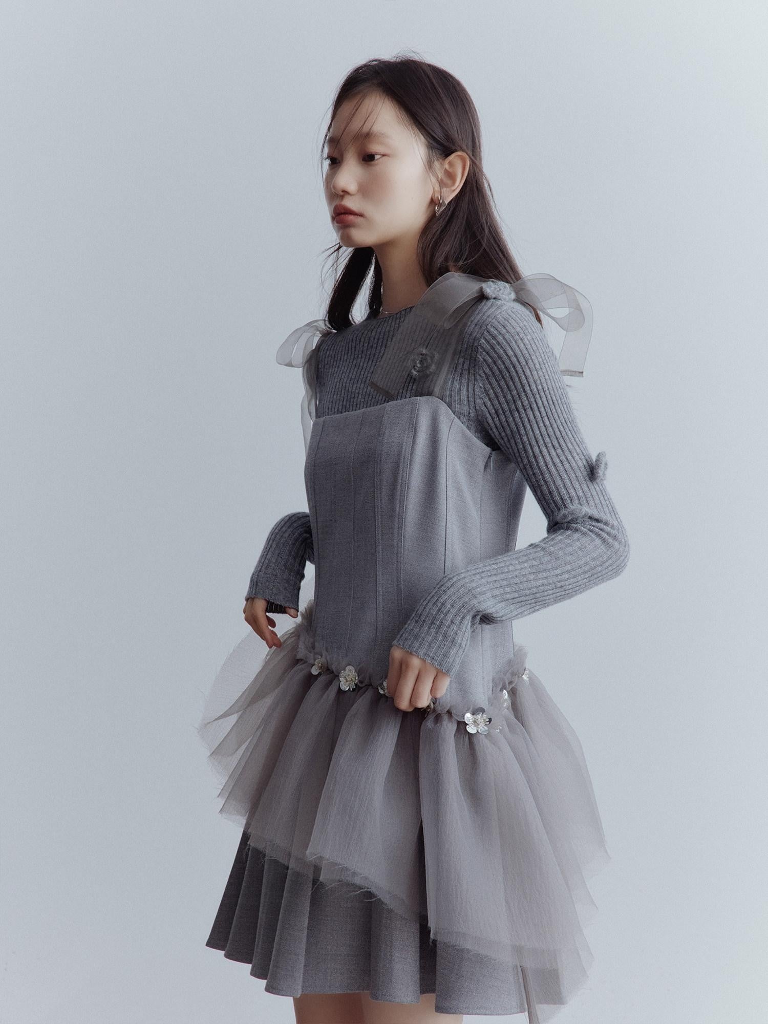 FUSSED Pleated Tulle Hand Beaded Floral Women&