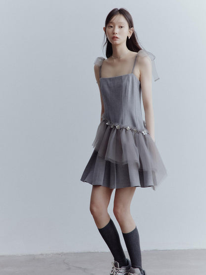 FUSSED Pleated Tulle Hand Beaded Floral Women&