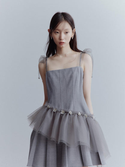 FUSSED Pleated Tulle Hand Beaded Floral Women&