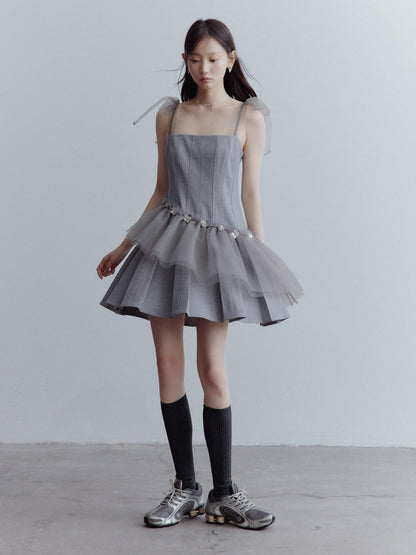 FUSSED Pleated Tulle Hand Beaded Floral Women&