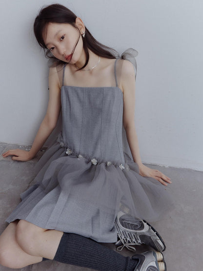 FUSSED Pleated Tulle Hand Beaded Floral Women&