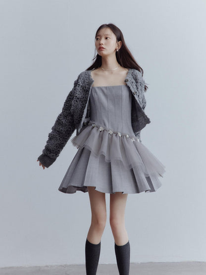 FUSSED Pleated Tulle Hand Beaded Floral Women&