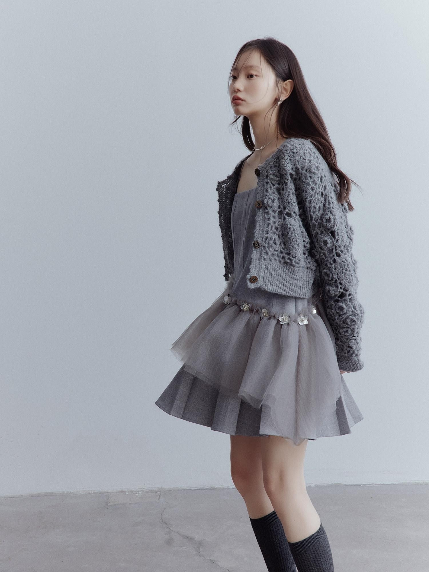 FUSSED Pleated Tulle Hand Beaded Floral Women&