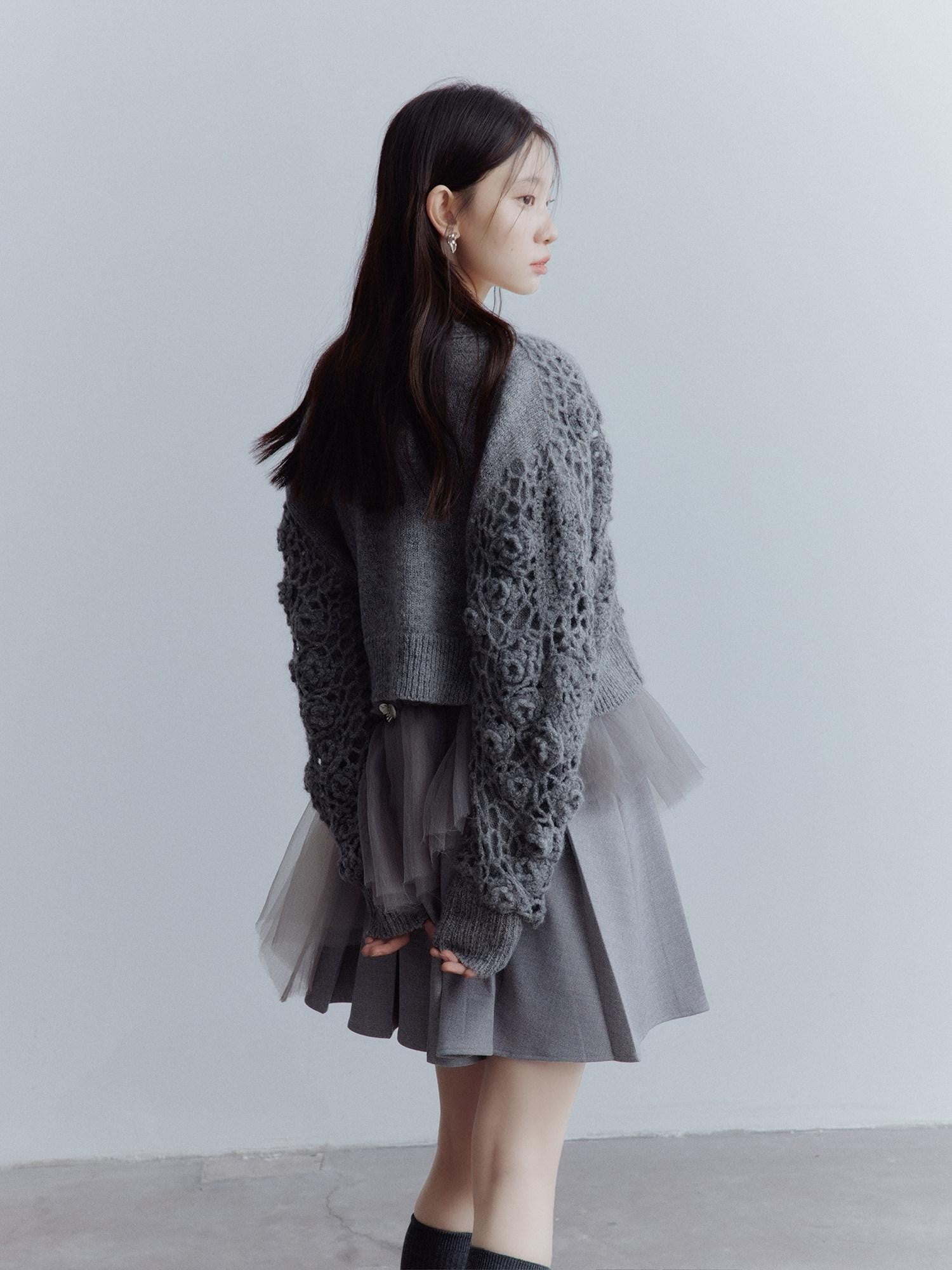 FUSSED Pleated Tulle Hand Beaded Floral Women&