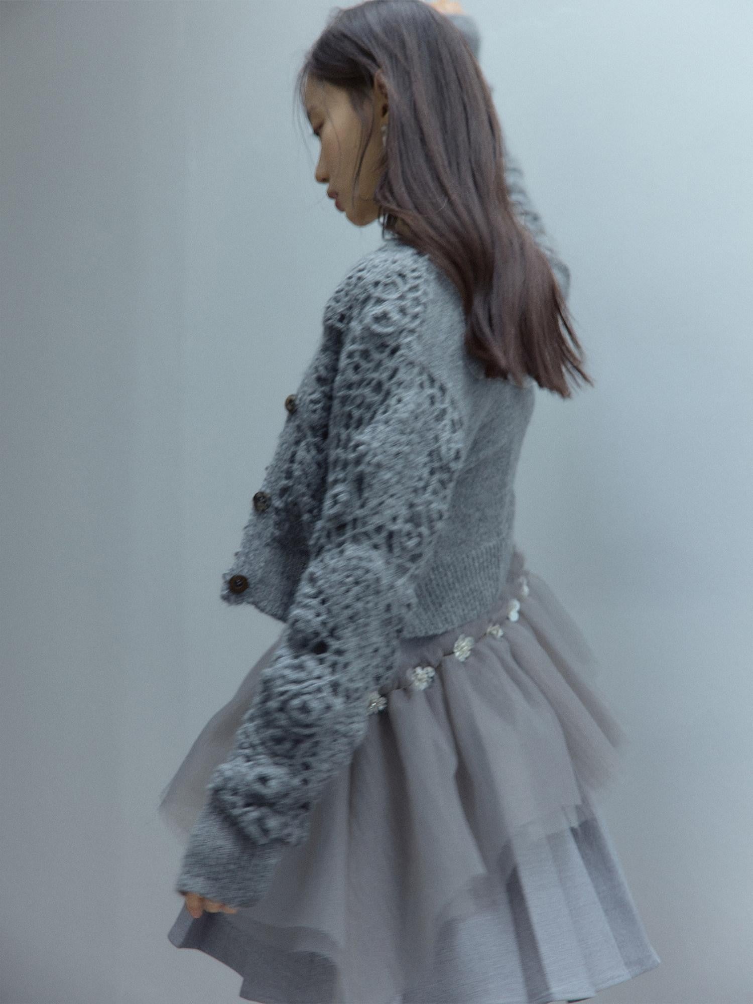 FUSSED Pleated Tulle Hand Beaded Floral Women&