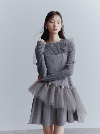 FUSSED Pleated Tulle Hand Beaded Floral Women&