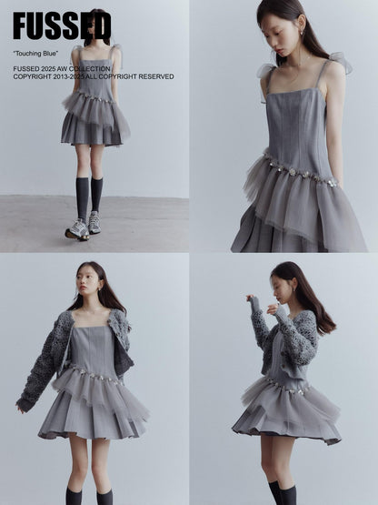 FUSSED Pleated Tulle Hand Beaded Floral Women&