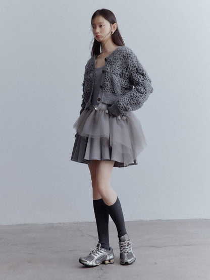 FUSSED Pleated Tulle Hand Beaded Floral Women&