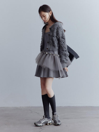 FUSSED Pleated Tulle Hand Beaded Floral Women&