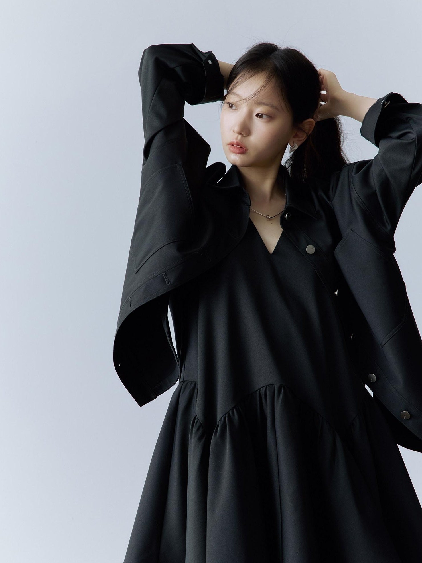 FUSSED Pocketed Utility Oversized Collared Long Sleeve Casual Young Women Button Blouse