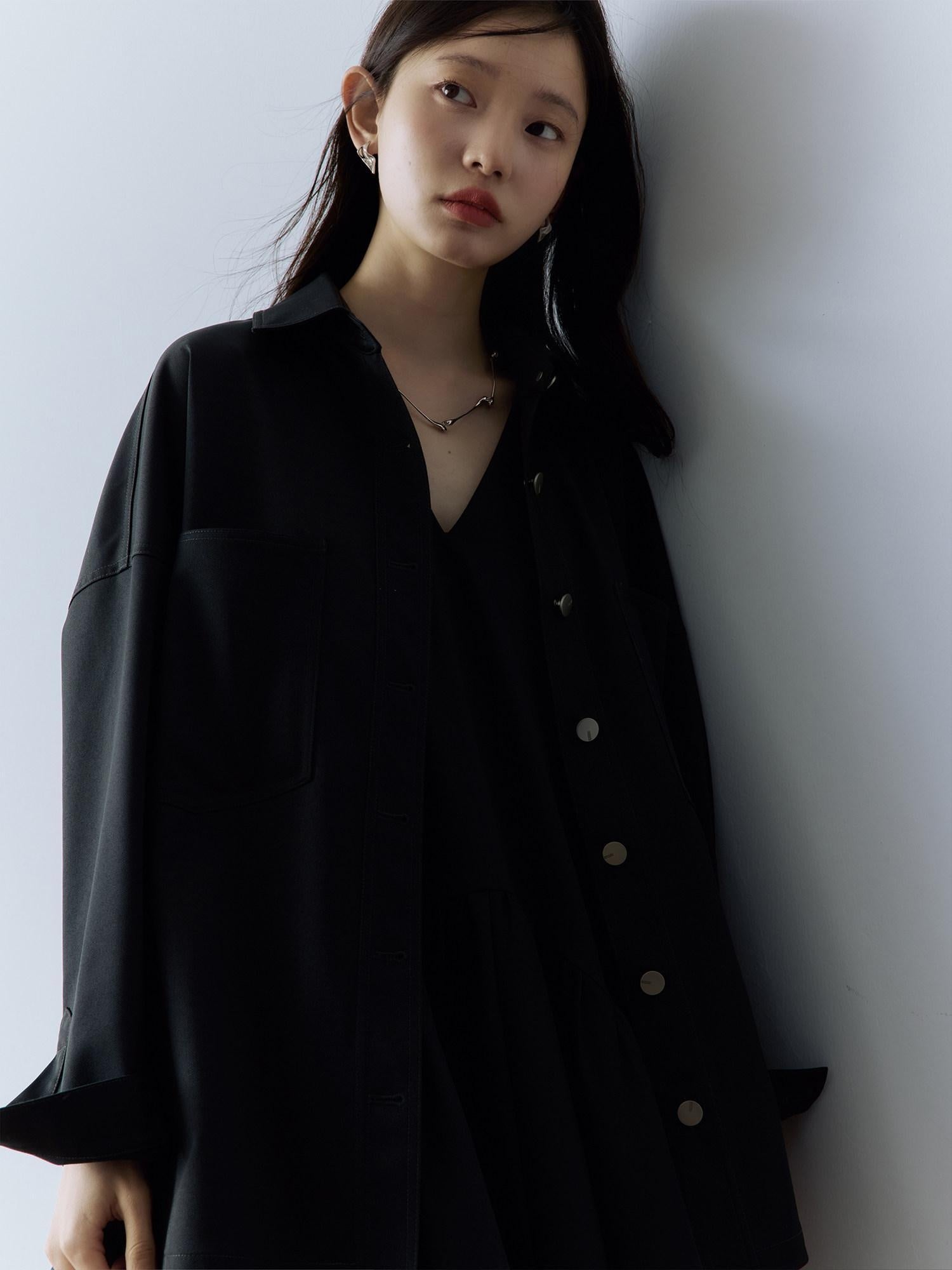 FUSSED Pocketed Utility Oversized Collared Long Sleeve Casual Young Women Button Blouse