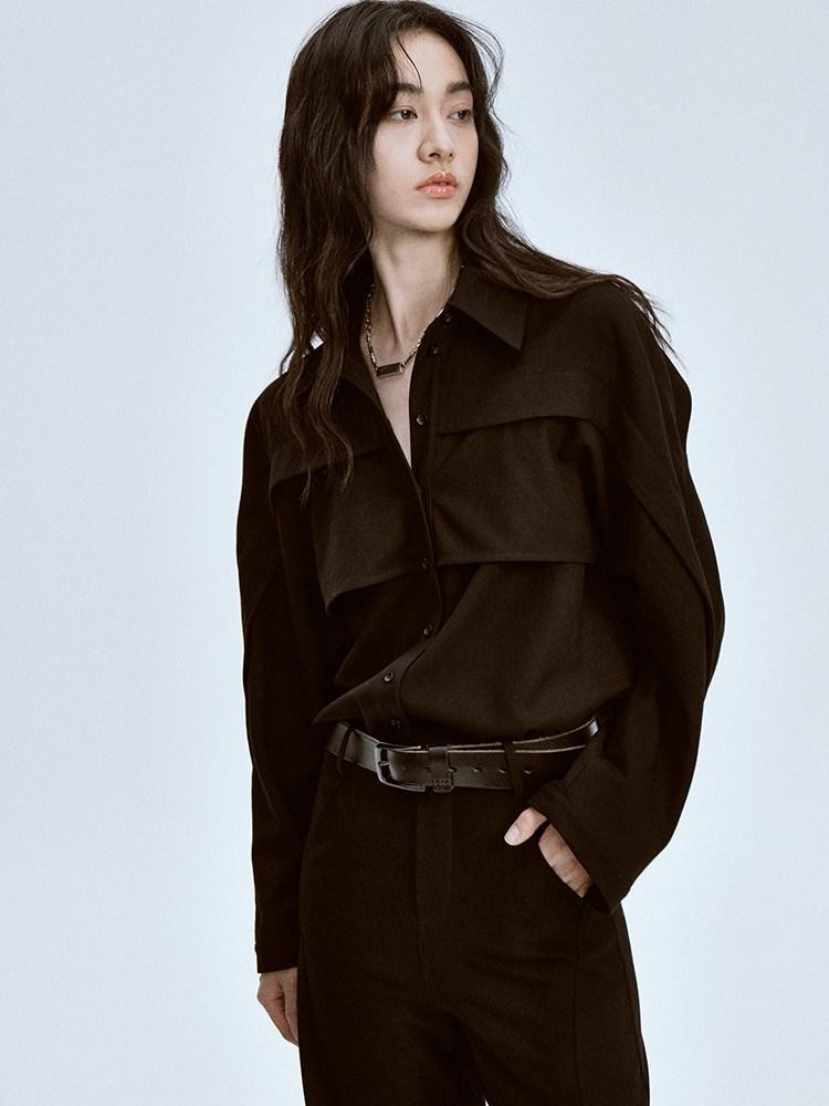 FUSSED Polo Collar Straight Cut Button Front Women&